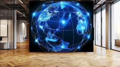 A global server network, powered by cutting-edge technology, connects people and data across vast distances, enabling seamless communication and efficient information sharing. Wall mural