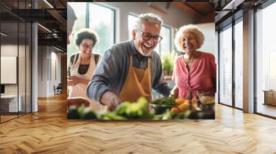 Senior Citizens enjoying a cooking class Wall mural