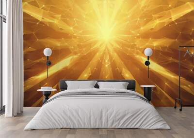 Golden Geometric Abstract Background with Glowing Lines and Points Wall mural