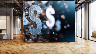 Floating dollar signs create dynamic and abstract representation of wealth and finance, evoking sense of prosperity and opportunity in vibrant digital environment Wall mural