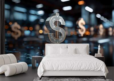 Floating dollar signs create dynamic and modern financial atmosphere, symbolizing wealth and investment opportunities in digital environment Wall mural