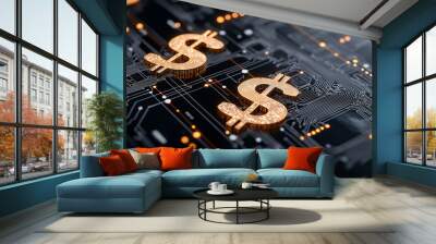 Illuminated Dollar Signs on a Digital Background Wall mural