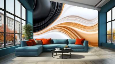 swirling pattern of golden, black, and white hues creates dynamic and elegant visual experience. smooth transitions evoke sense of fluidity and sophistication Wall mural