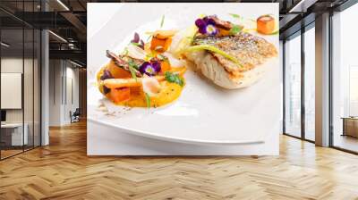 fine dining, fish fillet breaded in herbs and spice on vegetable Wall mural