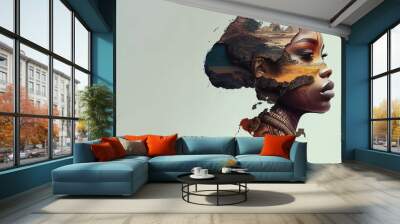 An African Symbol image on the beautiful African Face of a young women Wall mural