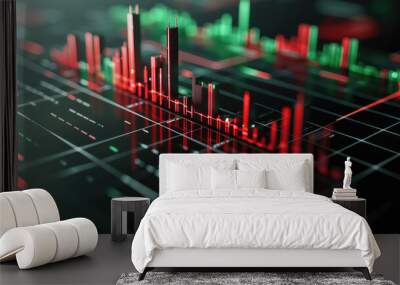 3D forex trading chart, emphasizing clean design and symmetry. Display a simplified candlestick chart on a flat surface with key support and resistance levels marked subtly. Generative AI. Wall mural