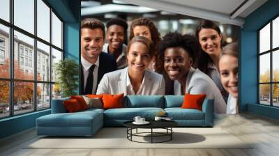 A diverse group of people on video conferences at corporate. Wall mural