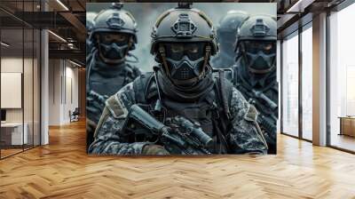 A group of special forces, black and grey tones. Generative AI. Wall mural