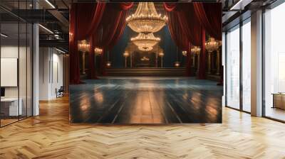 A lavish runway, Adorned with velvet curtains and vintage chandeliers. Wall mural