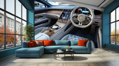 A luxury car interior. Modern and comfortable car. Generative AI. Wall mural