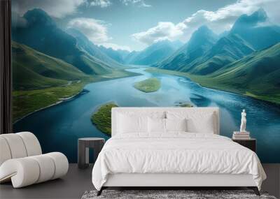 A mesmerizing landscape with mountains and rivers. Wall mural