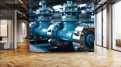 A stack of industrial valves and connections. Wall mural