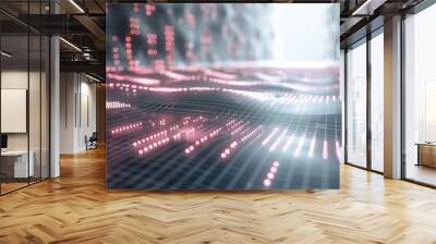 Abstract cyber grid glowing lines smooth futuristic background sharp details. Generative AI. Wall mural