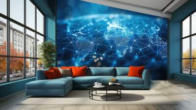 Abstract news concept with blue lines connecting with data. Wall mural