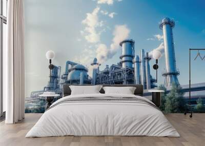 Advance energy industry building with carbon free chimney, Sustainable and clean energy, Clean new Power Plant. Wall mural