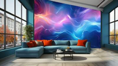 An electrifying abstract background with swirling shades of neon green, electric blue, and purple in fluid gradients. The colors blend dynamically. Generative AI. Wall mural