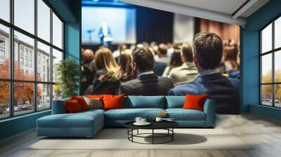 Audience in the lecture hall, Speaker Giving a Talk at Business Meeting. Wall mural