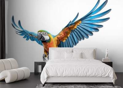 Beautiful colorful parrot flying on white background,Generative, AI, Illustration. Wall mural