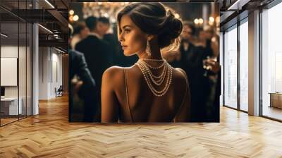 Beautiful elegant woman in cocktail dress and expensive jewelry at luxury party. Wall mural