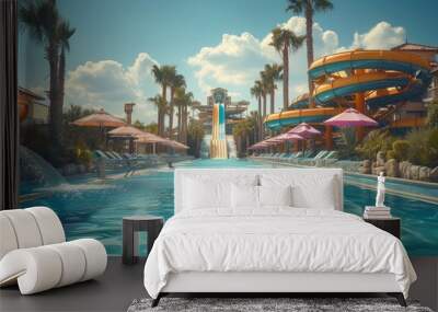 Beautiful luxury waterpark. Generative AI. Wall mural