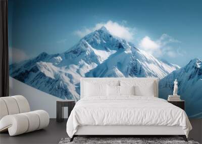 Beautiful snow mountain peak, with a clear light blue sky and no cloud. The sky have a lot of blank spaces. Generative AI. Wall mural