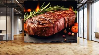 Beef steak on slate plate. Wall mural