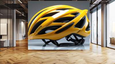 Bicycle helmet on white background, Industrial design, Yellow replacement. Generative AI. Wall mural