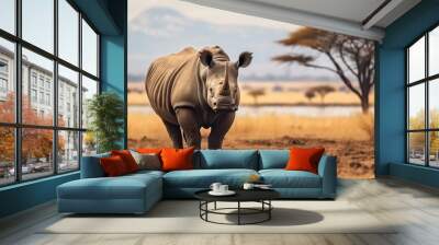 Black Rhinoceros at wild. Wall mural