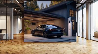 Charging an electric car at home. Wall mural