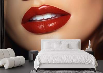 Close up of woman and red lips. Wall mural