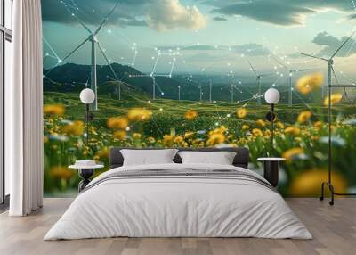 Digital future in the field of green energy. Generative AI. Wall mural