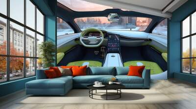 Electric concept car interior design. Generative AI. Wall mural