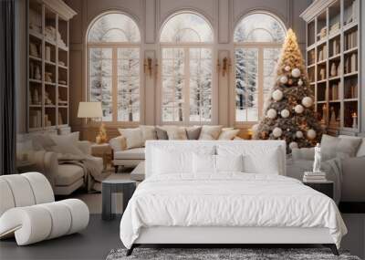 Elegant design, Living room with Christmas theme. Wall mural