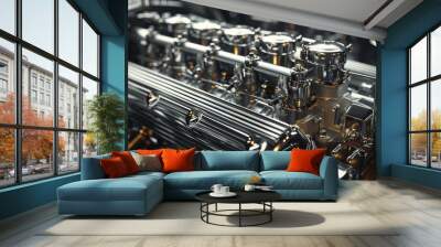 Engine. details of modern car engine. Generative AI. Wall mural