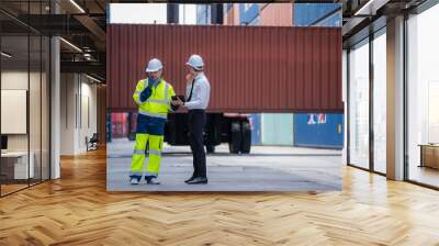 Engineer container cargo with worker working and checking stock into container for loading,logistic and business export. Wall mural