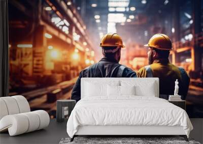 Engineer wearing a safety helmet in the background of a production line at large industrial plant. Wall mural