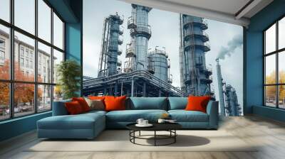 Factory architecture refinery. Manufacturing of petroleum, Products tank in petrochemical plant. Generative AI. Wall mural