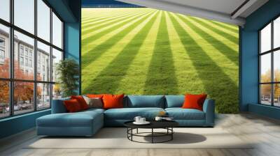 Green field at football stadium. Wall mural