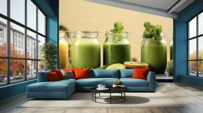 Green health smoothie with lime, apple, kiwi, avocado. Wall mural