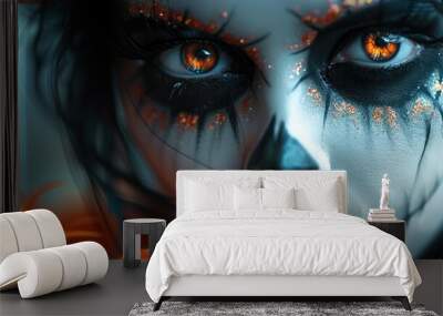 Halloween makeup, face women. Generative AI. Wall mural