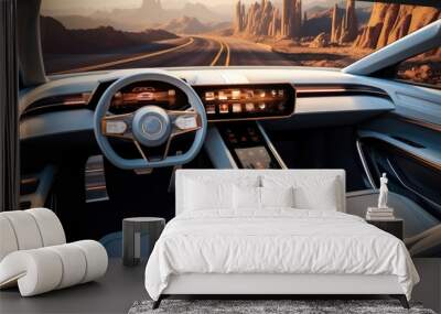 Interior of an SUV car in the future. Wall mural