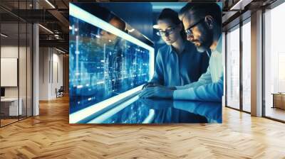 IT Scientists team working in data center about development of a quantum computer, While Works on Laptop Computer. Wall mural