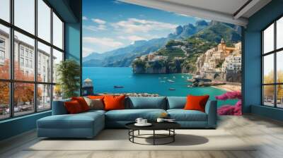 Landscape with Atrani town at famous amalfi coast, Morning view, Italy. Wall mural