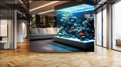 Large aquarium in luxury home, Freshwater Aquarium. Wall mural