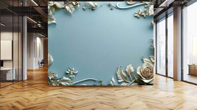 Luxury ornamental graphic element border on a light blue background, invitation card template design. Generative AI. Wall mural