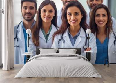 Medical Science Laboratory with Team Successful Scientists, Happy group of Latin American doctors at the hospital. Wall mural