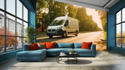 Modern transportation service with a white van on the road, Delivery, Logistics. Wall mural