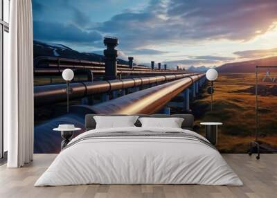 Oil Pipeline, Steel pipeline and valves. Wall mural