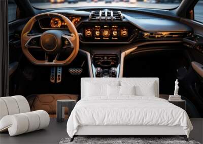 Original design of the main instrument panel of an electric vehicle interior. Wall mural