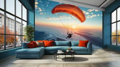 Parachutist on the background of the sky with an airplane. Generative AI. Wall mural